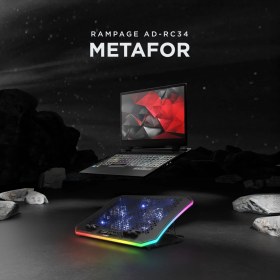Resim Rampage AD-RC34 Metafor Rgb 6 Fanlı Telefon Tutuculu Rgb Işıklı 15-17 Notebook Soğutucu Stand 