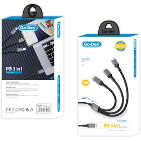 Resim Go-Des GD-UC617 3in1 Type-C to Lightning - Type-C - Type-C Ultra Hızlı PD Şarj Kablosu 100W 1.2M - Siyah 