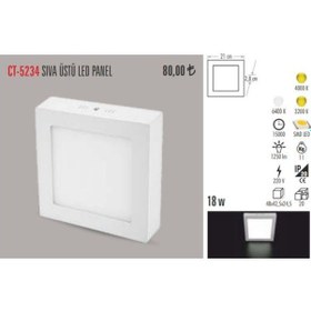 Resim Cata Ct-5234 18 Watt Sıva Üstü Kare Led Armatür Gün Işığı N11.180 