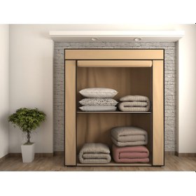 Resim Çelik Borulu Bej Yorgan Hurcu Bez Dolap Yüklük Gardırop 