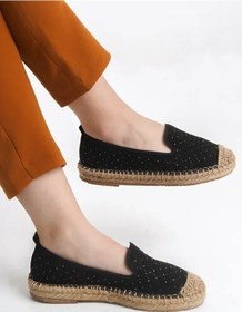 Resim Feles Taş Detaylı Espadril Kadın Babet Ayakkabı Siyah 