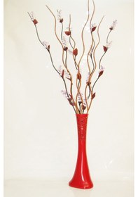 Resim 60 Cm Desenli Kırmızı Vazo 5 Adet Mor Üzüm 5 Adet Kahve Dal 