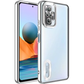 Resim Fibaks Redmi Note 10 Pro Kılıf Kamera Lens Korumalı Şeffaf Renkli Logo Gösteren Parlak Kapak Gümüş 