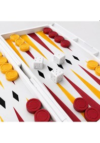 Resim Taşınabilir Tavla Seti Katlanabilir Seyahat Tipi Tavla Oyunu 25x20 Cm Beyaz Kasa Kırmızı Sarı Taşlı 