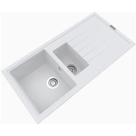 Resim Polex Cristalüx Granit Evye P-01 Beyaz 1.5 Gözlü Tezgah Altı Ve Tezgah Üstü Mutfak Evyesi 99x49.5 CM 