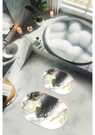 Resim Yıkanabilir Kaymaz Tabanlı Modern Desenli 2'li Banyo Paspas Takımı Obps0014 Renkli 