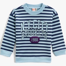 Resim Erkek Bebek Çizgili Baskılı Sweatshirt Bisiklet Yaka Pamuklu 
