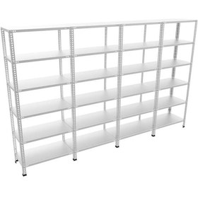 Resim Raf Burada 6 Katlı 4'lü Galvaniz Çelik Raf - Depo, Arşiv, Kiler, Dosya, Market Rafı-31x60 cm-200 cm-1.00 mm 