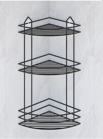 Resim MultiStore Paslanmaz Siyah 3 Katlı Plastik Kaplama Köşe Duş Rafı Siyah 
