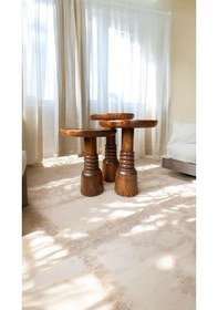 Resim Wood Ahşap 3 Lü Set Fitilli Mantar Yan Sehpa Açık Ceviz Renk 