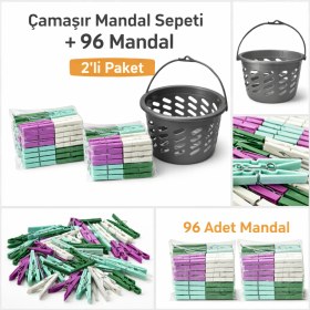 Resim Taber Sepet Hediyeli 96'lı Çamaşır Mandalı Seti - Paslanmaz Yaylı ve Iz Yapmayan Dayanıklı Mandallar 