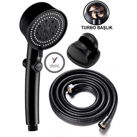 Resim Yayke Turbo Pervaneli 5 Fonksiyonlu Duş Başlığı Siyah Duş Seti Siyah 