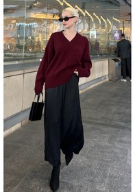 Resim Madmext Koyu Bordo V Yaka Oversize Kadın Triko Kazak Mg2149 Koyu Bordo 
