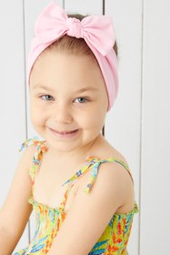 Resim Babygiz Kız Çocuk Pembe El Yapımı Yumuşak Fiyonk Bağlamalı Doğal Pamuklu Penye Bandana 