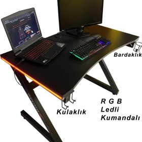 Resim Xprime Markus Oyuncu Masası 115 cm Genişlik 78 cm Yükseklik Siyah Ahşap ile RGB Ledli Özellik 
