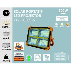 Resim Elektrikhouse Led Projektör 200w Şarjlı Solar 4 Renk 4 Fonksiyon 