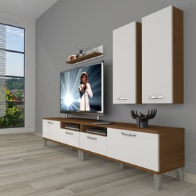 Resim Eko 5220D Mdf Krom Ayaklı Tv Ünitesi Tv Sehpası - Ceviz - Beyaz 