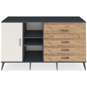 Resim Hyperion Konsol 4 Raflı 4 Çekmeceli Tek Kapaklı 176x44x99 Antras Antrasit-aytaşı/çam 
