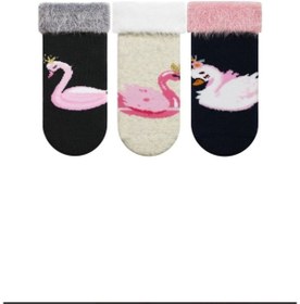 Resim Veraye socks Saçaklı Kuğu Desenli Baskılı Havlu Kız Bebek Çorabı 