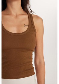 Resim Tudors Kadın Slim Fit Dar Kesim U Yaka Modal Kumaş Kahverengi Body Atlet-33630 Kahverengi 