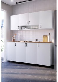 Resim Kinda Mini Mutfak Dolabı Alt Üst Modül 160 Cm Tezgah Dahil Beyaz 