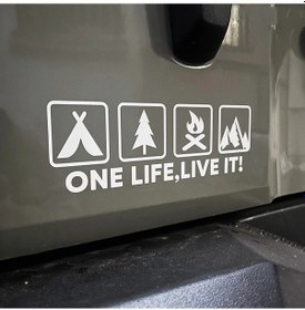 Resim Floresan Sarı-18x6cm-one Life Live İt Kamp Açık Meraklısı Araba Plakası Vahşi Hayatta Kalma Dörtlü Çıkartması Araç Otom 