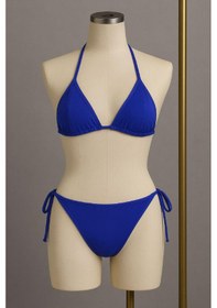 Resim Kadın Kombin Şıklığı Mavi Yandan Ve Boyundan Bağlamalı Bikini May 