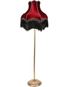 Resim Bordo Siyah Saçak Vintage Lambader Kumaş Kaplama Gold Metal Ayak 