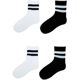 Resim 4Lü Unisex Çizgili Kısa Çorap Pamuklu Tenis Ekonomik 
