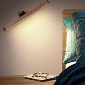 Resim 1 adet Modern Ayarlanabilir LED Duvar Apliği, Dokunma Kontrollü Ahşap Çubuk Ayna Ön Doldurucu Işık, USB Şarj Edilebilir Yatak Odası Gece Işığı, Şarj Edilebilir Lityum Pil, İç Mekan Işıklandırma Aksesuarı 
