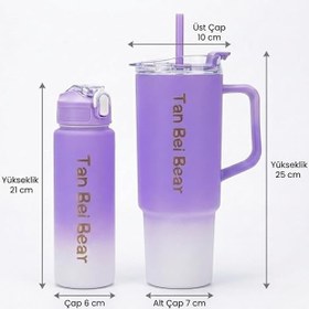 Resim 2’li Matara ve Pipetli Mug Bardak Seti - 900 ml Spor Suluk + 1500 ml Pipetli Termal Mug Bardak, Günlük Kullanım İçin İçecek Seti 