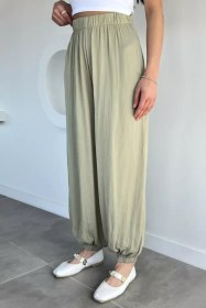 Resim Gülseli Kadın Bel Ve Paça Lastikli Şalvar Model Pantolon Açıkhaki TZL-P-00021430 