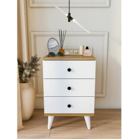 Resim Komodin Parlak Beyaz Marbella 3 Çekmeceli Modern Komodin Yatak Odası 