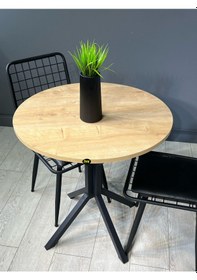 Resim Nisa Safir Yuvarlak Mutfak Masası Yemek Masası Metal Siyah Ayak 