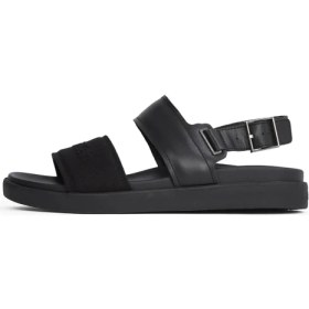 Resim Calvin Klein Deri Siyah Erkek Sandalet Back Strap W/ Buckle Logo 