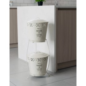 Resim Feyza Design Şık Iki Katlı Metal Patates ve Soğan Kovası Beyaz 