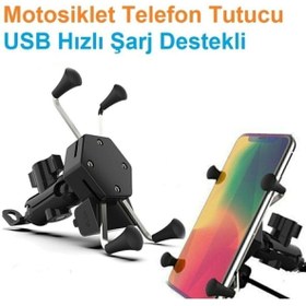 Resim Vothoon Usb Şarjlı Ayna Bağlantılı Motosiklet Telefon Tutucu Motor Tutacağı 