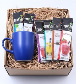 Resim Karışık 12'Li Mesh Stick Bitki Çayı Seti & Mavi Kupa Hediye Seti 