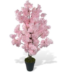 Resim Yapay Ağaç Bahardalı Ağacı Pembe Japon Kiraz Çiçeği Sakura Çiçeği 80cm Siyah Plastik Saksılı 