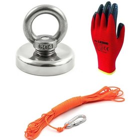 Resim Ø100 Mm Süper Güçlü Deniz Mıknatısı - Karabina -25 Halat -eldiven Set - Magneteksan 