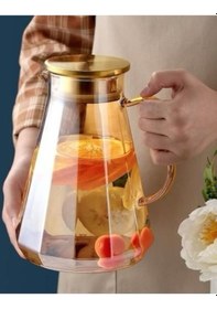 Resim Morponi Borosilikat Cam Metal Kapaklı Lüks Elmas Sürahi 1900 Ml Gold 