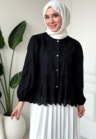 Resim Tesettür Diyarı Lola Fisto Kumaş Astarlı Tesettür Gömlek- Siyah 
