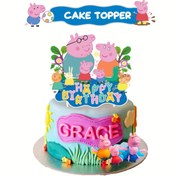 Resim Peppa Pig Doğum Günü Kek Üstü - Kek, Cupcake'ler ve Festivite Dekorasyonlar ile Renkli "Doğum Gününe Hediye" Tasarımı, Gençlerin Doğum Günleri Kutlamaları için Gıda Güvenli Kağıt Parti Dekorasyonu, Doğum Günü Süsleri, Oyunlu Tasarım, Güvenli Gençlerin Gıdası 