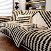 Resim 1 Adet Modern İskandinav Esintili Peluş Koltuk Kılıfı - Şık Siyah & Beyaz Çizgili Desen, Evcil Hayvan Dostu, Kaymaz Koltuk Koruyucu 1 ila 4 Kişilik Koltuklar İçin - Oturma Odası, Yatak Odası, Ofis Dekoru İçin İdeal 