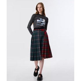 Resim Twist Asimetrik Pileli Kadın Ekose Etek (TW6250004097) 