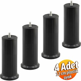 Resim Badem10 Keson 4 Adet 12 cm Siyah Plastik Mobilya Baza Tv Ünitesi Yükseltme Ayağı Destek Ayağı 
