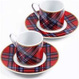 Resim Zm Decor Ekose Kırmızı Türk Kahve Fincanı 2'Li Set&Hediye Kutulu 