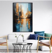 Resim Yağlı Boya Dokulu Tablo Soyut Şehir Manzarası New York Siyah Çerçeveli U09004-179115 