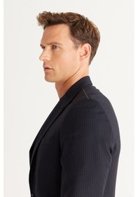 Resim AC&Co / Altınyıldız Classics Erkek K.lacı Slim Fit Dar Kesim Kırlangıç Yaka %100 Yün Çizgili Takım Elbise K.lacı 