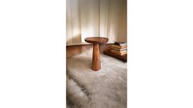 Resim Wood Wooden Ahşap Tekli Konik Mantar Yan Sehpa Modern Kestane Renk Fiskos 